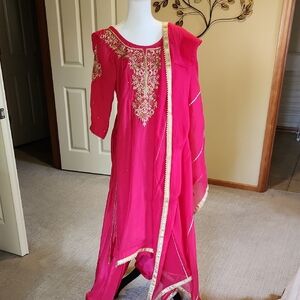Elegant Raspberry Embroidered Salwar Suit